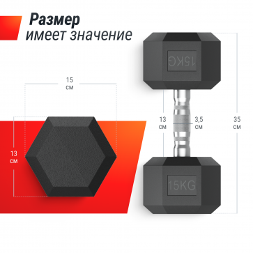 Гантель гексагональная UNIX Fit обрезиненная 15 кг / шт - 4
